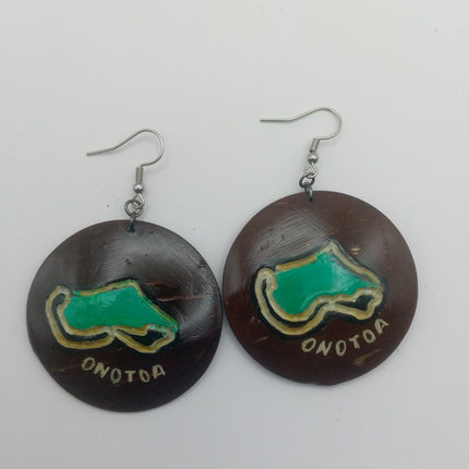 KiriArts Coconut Shell Earrings Onotoa Island Engraved Map