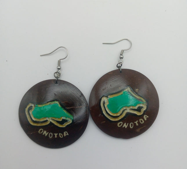 KiriArts Coconut Shell Earrings Onotoa Island Engraved Map