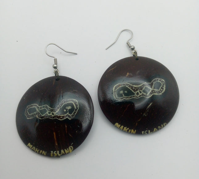 KiriArts Coconut Shell Earrings Makin Island map