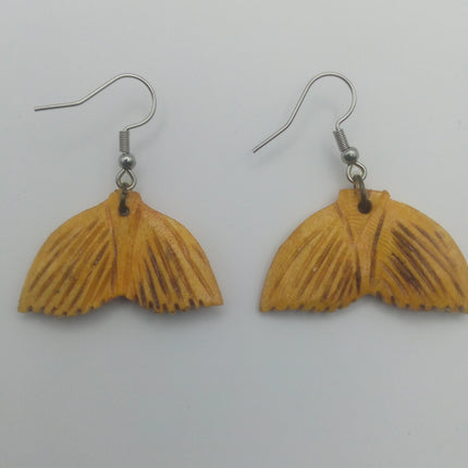 KiriArts Wooden Earrings Carved Yellow Whale Tail