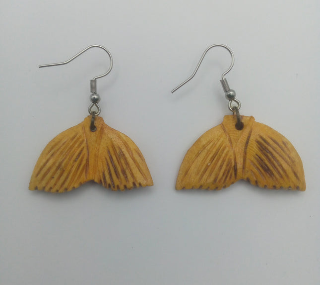 KiriArts Wooden Earrings Carved Yellow Whale Tail