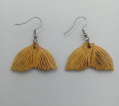 KiriArts Wooden Earrings Carved Yellow Whale Tail