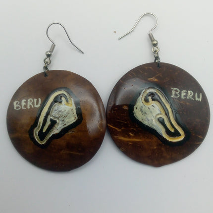 KiriArts Coconut Shell Earrings Beru Island Engraved Map