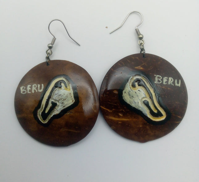KiriArts Coconut Shell Earrings Beru Island Engraved Map