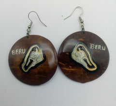 KiriArts Coconut Shell Earrings Beru Island Engraved Map