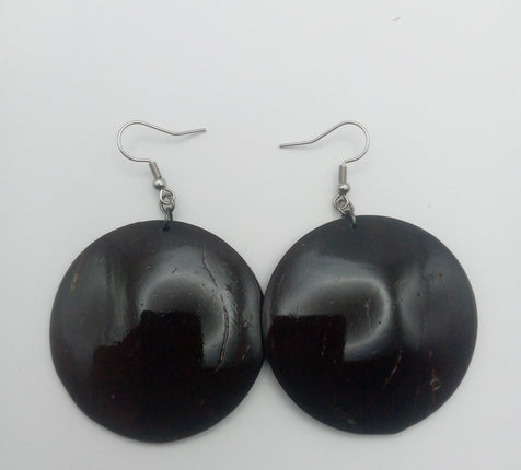 KiriArts Coconut Shell Earrings Dark Moon Plain