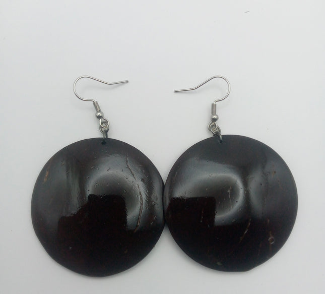 KiriArts Coconut Shell Earrings Dark Moon Plain
