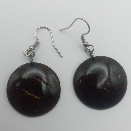 KiriArts Coconut Shell Earrings Engraved Dark Moon