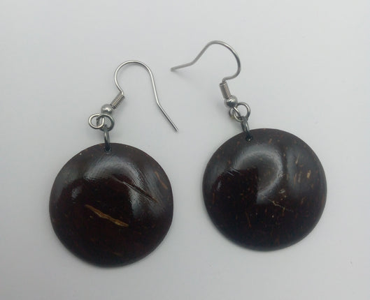 KiriArts Coconut Shell Earrings Engraved Dark Moon