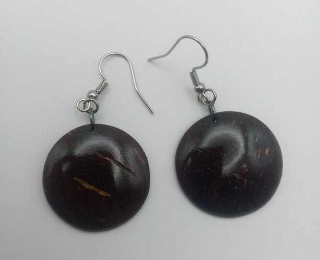 KiriArts Coconut Shell Earrings Engraved Dark Moon