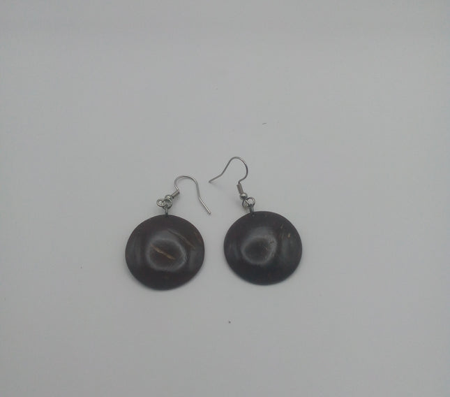 KiriArts Coconut Shell Earrings Dark Mini Moon Plain