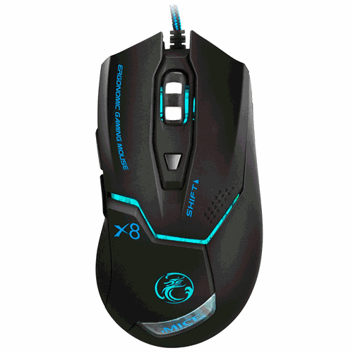 iMICE X8 LED Colorful Light USB 6 Buttons 3200 DPI Wired Optical Gaming Mouse (Black)