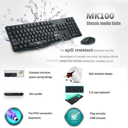 Logitech MK100 PS / 2 Interface  Wired Keyboard + USB Interface Wired Mouse Set (Black)