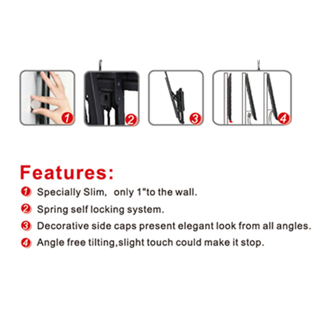 Loctek Eco Mount, 32''-70'' Tilt TV Wall Mount Max Load 40 kg Max VESA 600x400mm - Tilt Angle