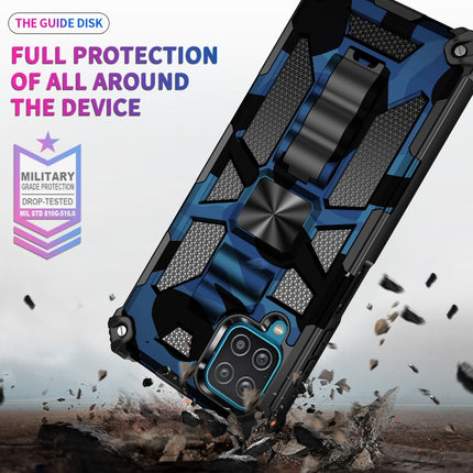For Samsung Galaxy A12 Camouflage Armor Shockproof Protective Case with Holder(Dark Blue)