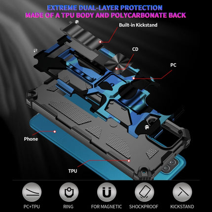 For Samsung Galaxy A12 Camouflage Armor Shockproof Protective Case with Holder(Dark Blue)