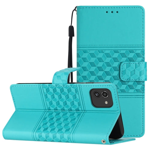 For Samsung Galaxy A03 Diamond Embossed Skin Feel Leather Phone Case with Lanyard