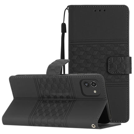 For Samsung Galaxy A03 Diamond Embossed Skin Feel Leather Phone Case with Lanyard