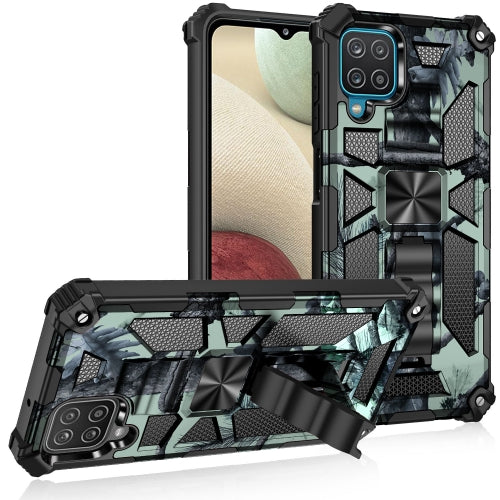 For Samsung Galaxy A12 Camouflage Armor Shockproof Protective Case with Holder