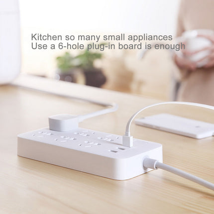 Original Xiaomi Mijia Smart 6 New Chinese Standard Sockets 5V/2.1A 3-USB Ports Power Strip (White)
