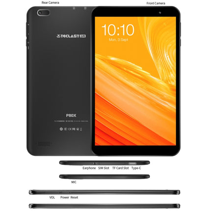 Teclast P80X Tablet, 8.0 inch, 2GB+32GB, Android 9.0, Unisoc SC9863A Octa-core CPU, 4G(Black)