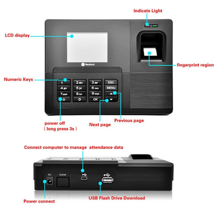 Realand A-F031 2.8 inch Color TFT Screen Fingerprint & RFID Time Attendance Clock(Black)