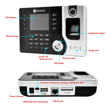 Realand A-C071 2.4 inch Color TFT Screen Fingerprint & RFID Time Attendance