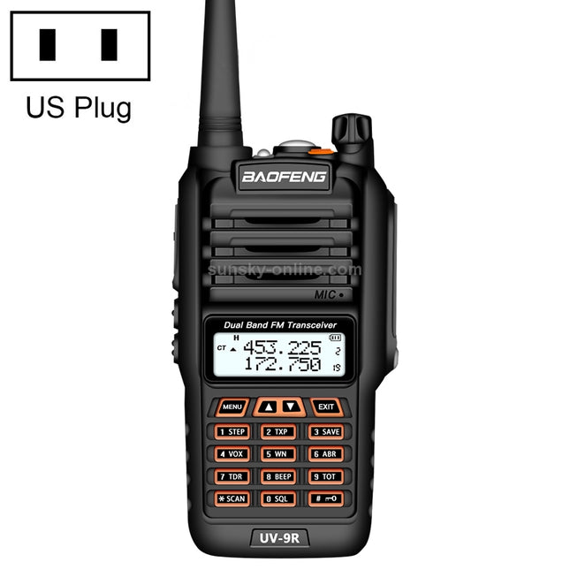 BaoFeng BF-UV9R 5W Waterproof Dual Band Radio Handheld Antenna Walkie Talkie, US Plug