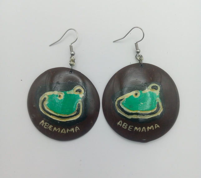 KiriArts Coconut Shell Earrings Abemama Island Engraved Map