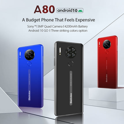 Blackview A80, 2GB+16GB, Quad Rear Cameras, 4200mAh Battery, 6.2 inch Android 10.0 MTK6737V/W Quad Core up to 1.25GHz, Network: 4G, Dual SIM(Gradient Blue)