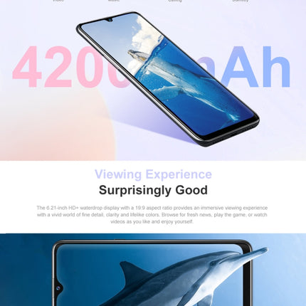 Blackview A80S, 4GB+64GB, Face ID & Fingerprint Identification, 4200mAh Battery, 6.21 inch Android 10.0 MTK6762V/WD Octa Core up to 1.8GHz, Network: 4G, Dual SIM(Black)