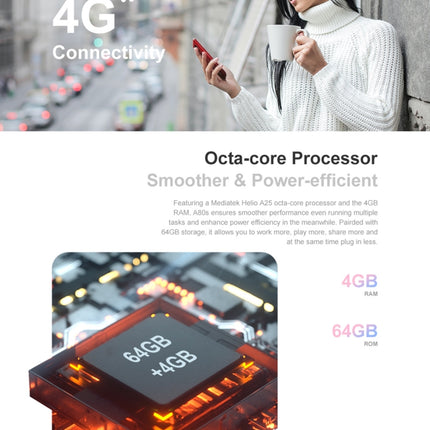Blackview A80S, 4GB+64GB, Face ID & Fingerprint Identification, 4200mAh Battery, 6.21 inch Android 10.0 MTK6762V/WD Octa Core up to 1.8GHz, Network: 4G, Dual SIM(Black)