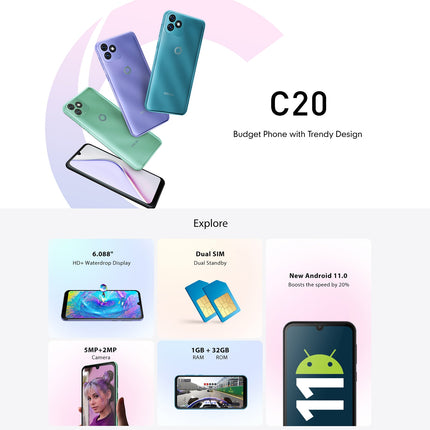 Blackview OSCAL C20, 1GB+32GB, Face Identification, 6.088 inch Android 11 Unisoc SC7731E Quad Core Network: 3G, Dual SIM(Black)