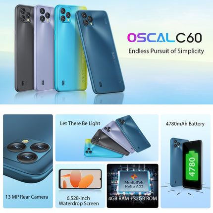Blackview OSCAL C60, 4GB+32GB, Face Identification, 6.528 inch Android 11 MediaTek Helio A22 MTK6761V Quad Core up to 2.0GHz, Network: 4G, Dual SIM
